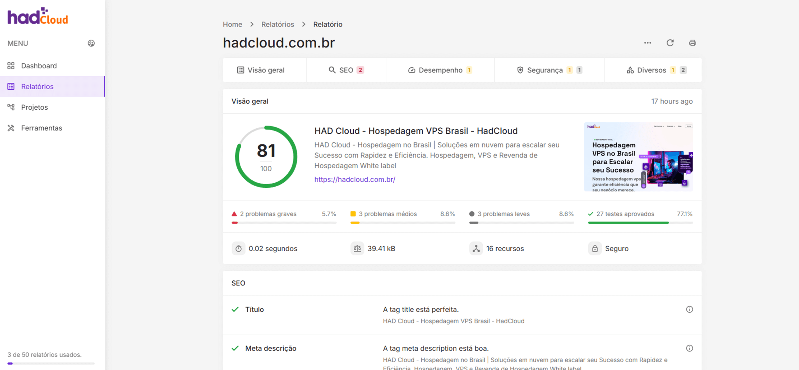 Relatórios de SEO | HAD Cloud